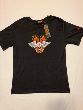 Von Dutch Black Tee with Winged Flame Graphic